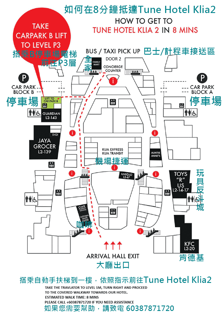 吉隆坡機場平面地圖與機場住宿相對位置