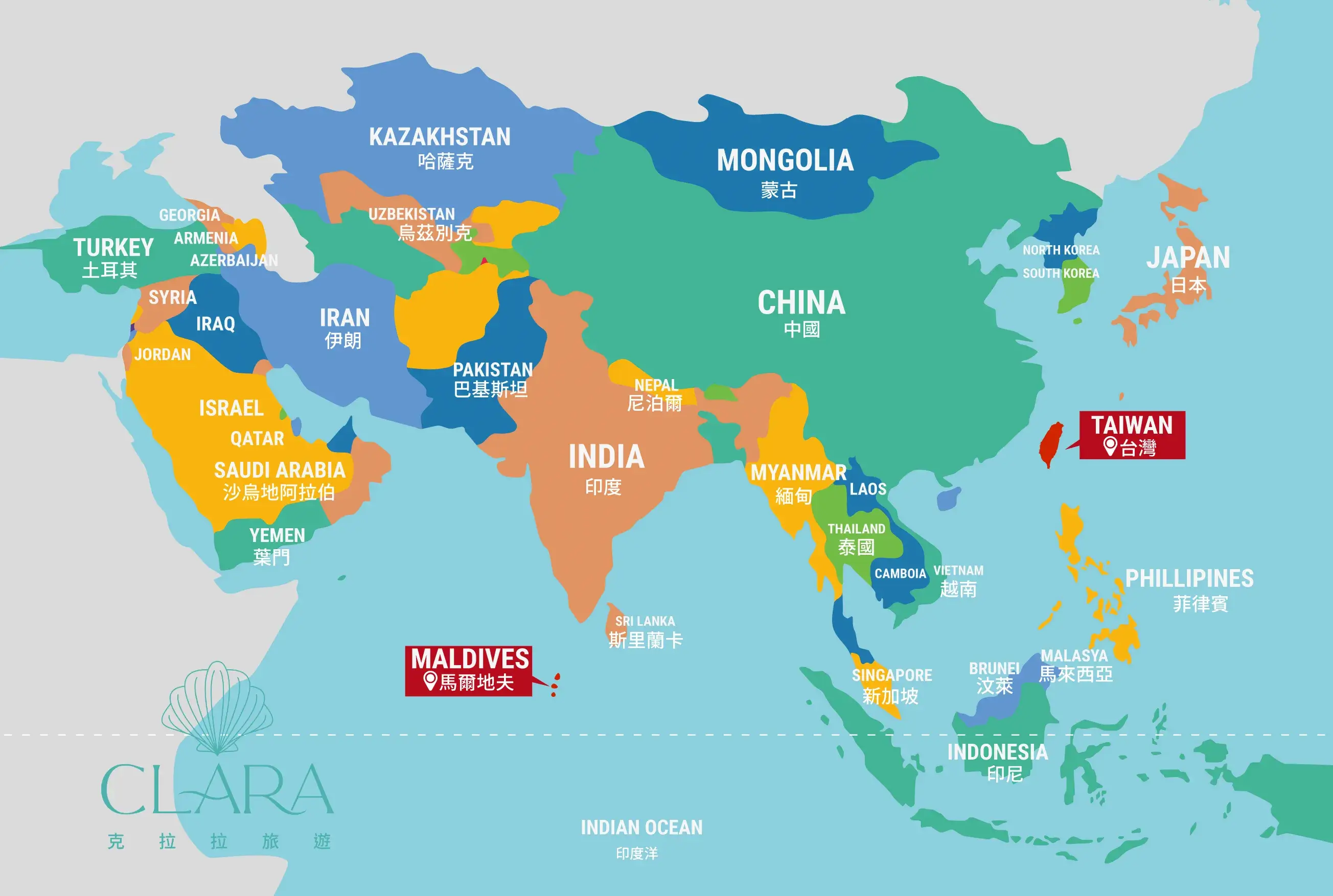 台灣、馬爾地夫地理位置