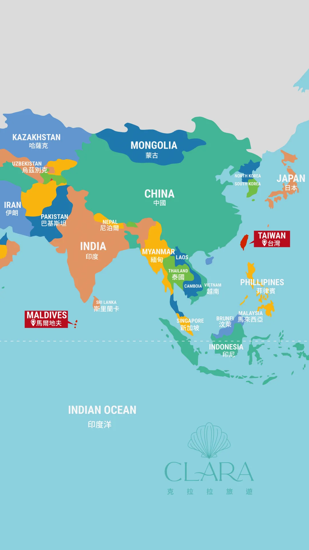 台灣前往馬爾地夫距離地圖1