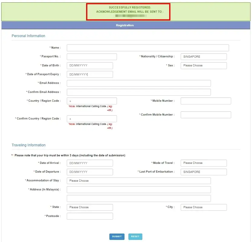 馬來西亞入境卡成功註冊後會有確認信件