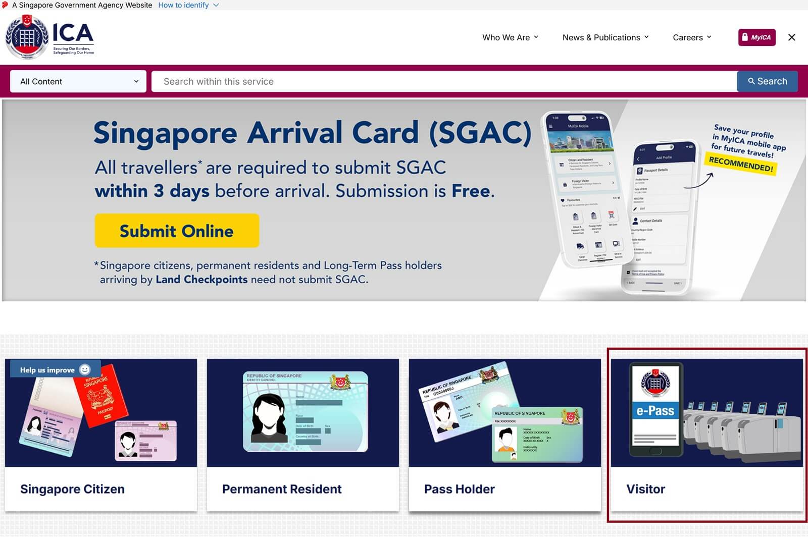 Singapore Arrival Card SGAC 新加坡電子入境卡填寫頁面